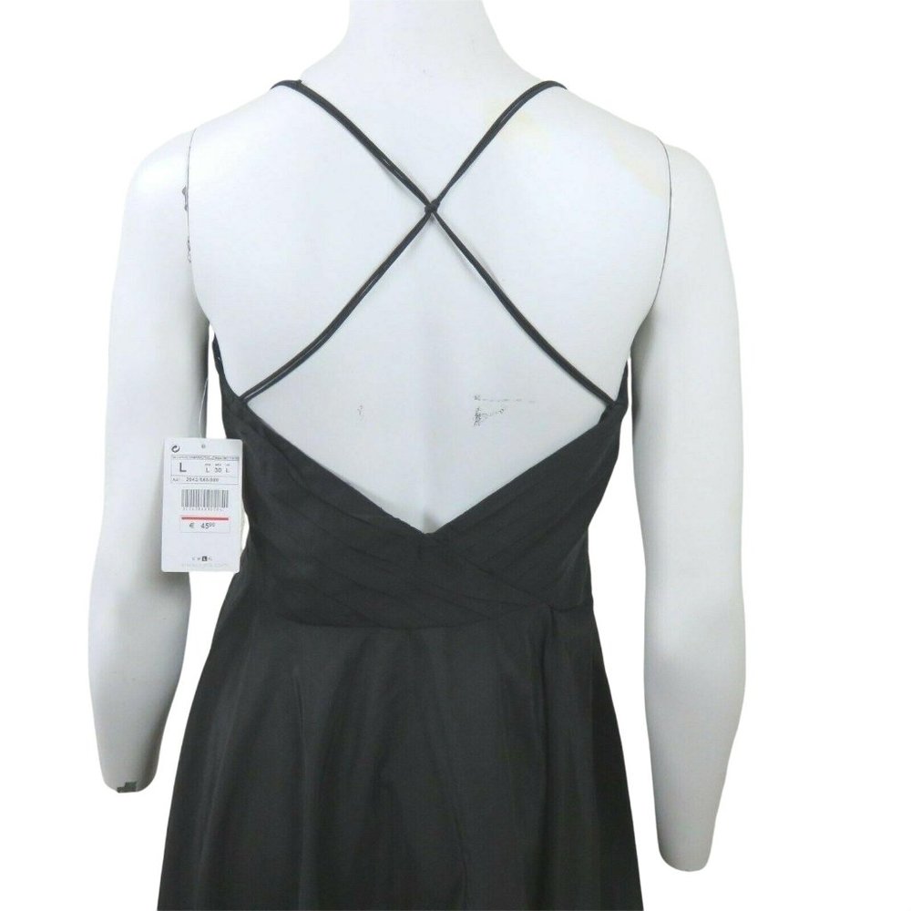 Zara Basic Womens Black Slip Dress L Empire Criss Cross Straps Knee Length - Picture 8 of 12